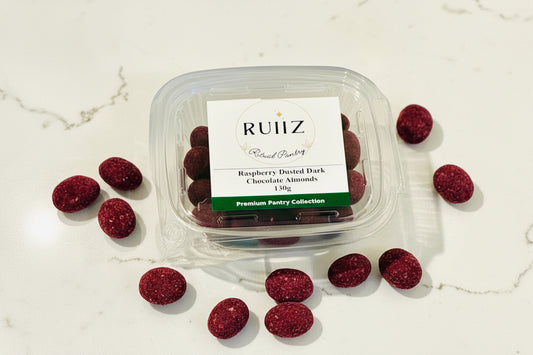 Raspberry Dusted Dark Chocolate Almonds 130g